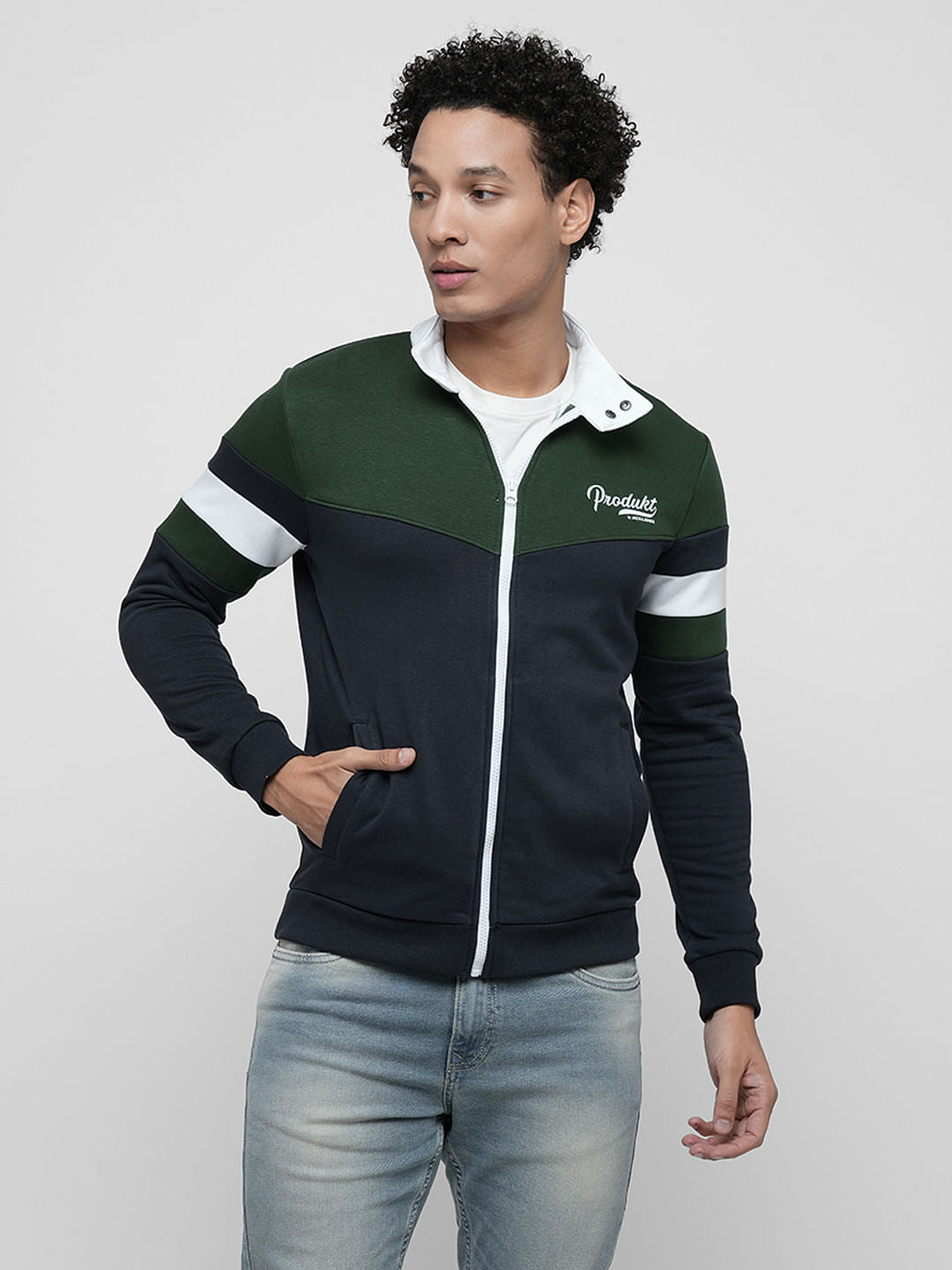 PRODUKT by JACK&JONES Blue Colourblocked Zip-Up Sweatshirt