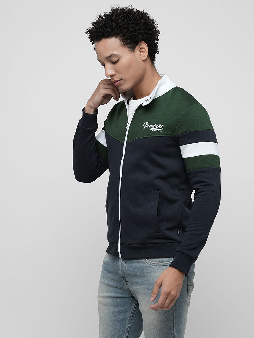 PRODUKT by JACK&JONES Blue Colourblocked Zip-Up Sweatshirt