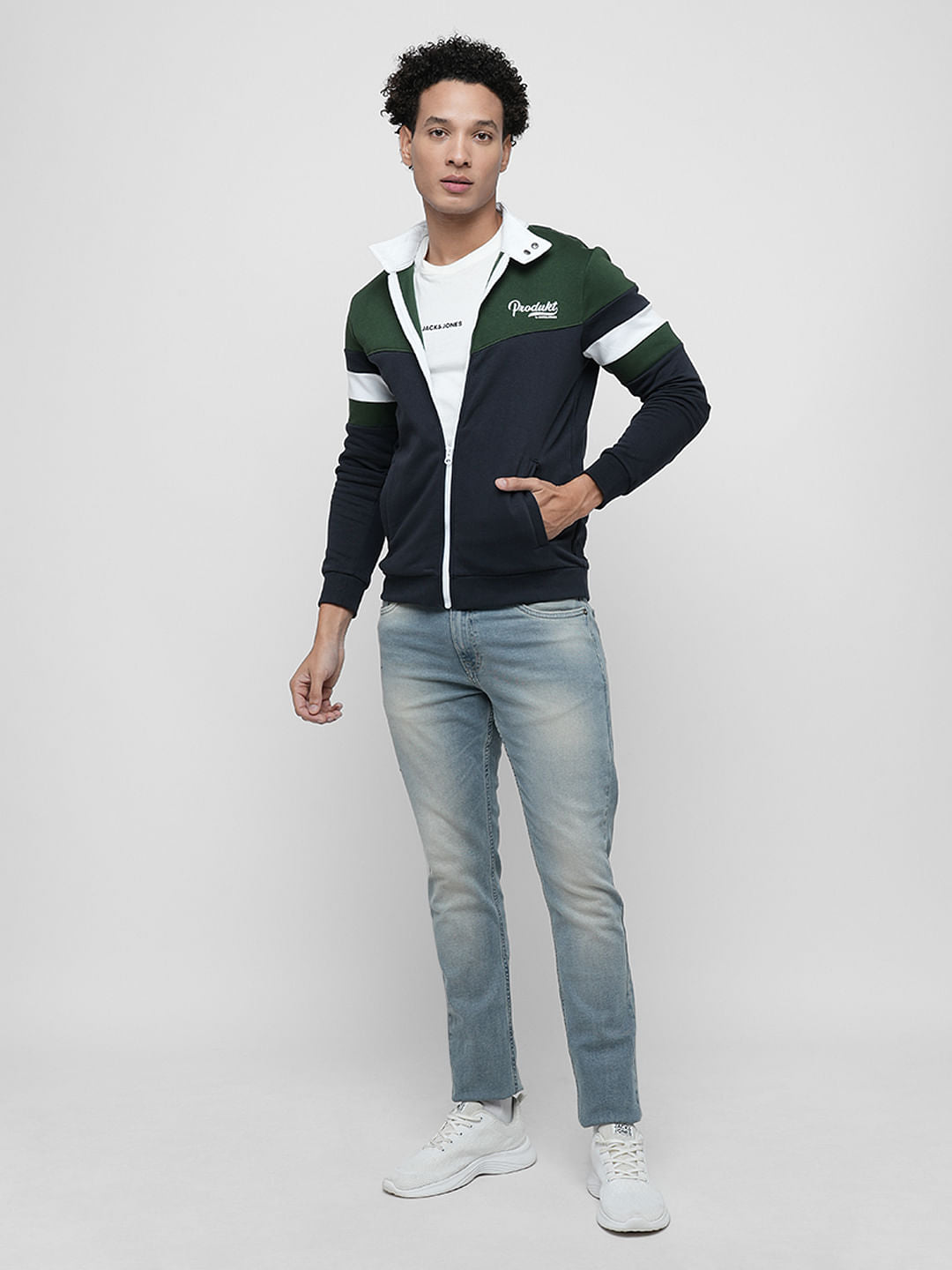 PRODUKT by JACK&JONES Blue Colourblocked Zip-Up Sweatshirt