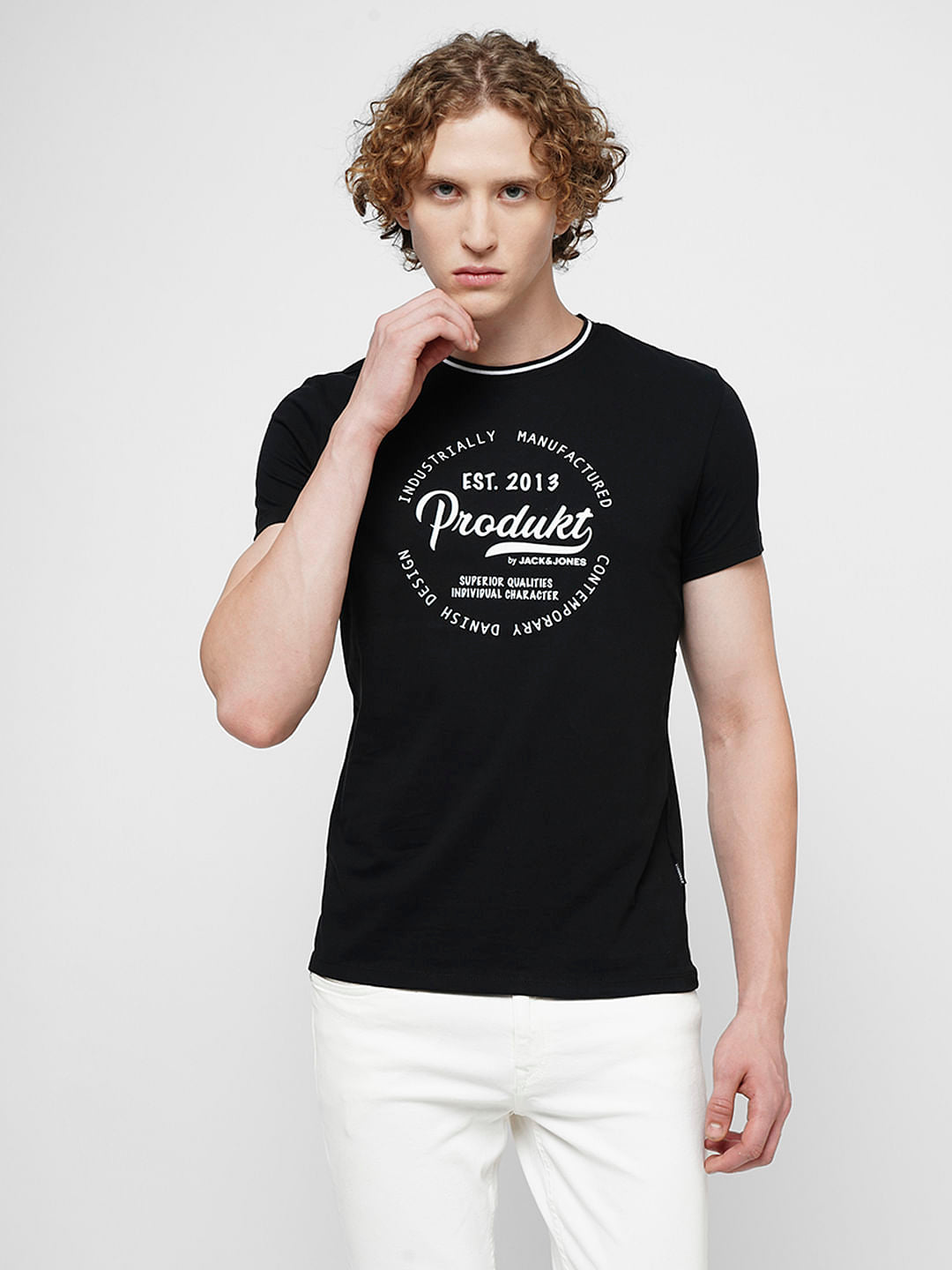 PRODUKT by JACK&JONES Black Logo Text Crew Neck T-shirt