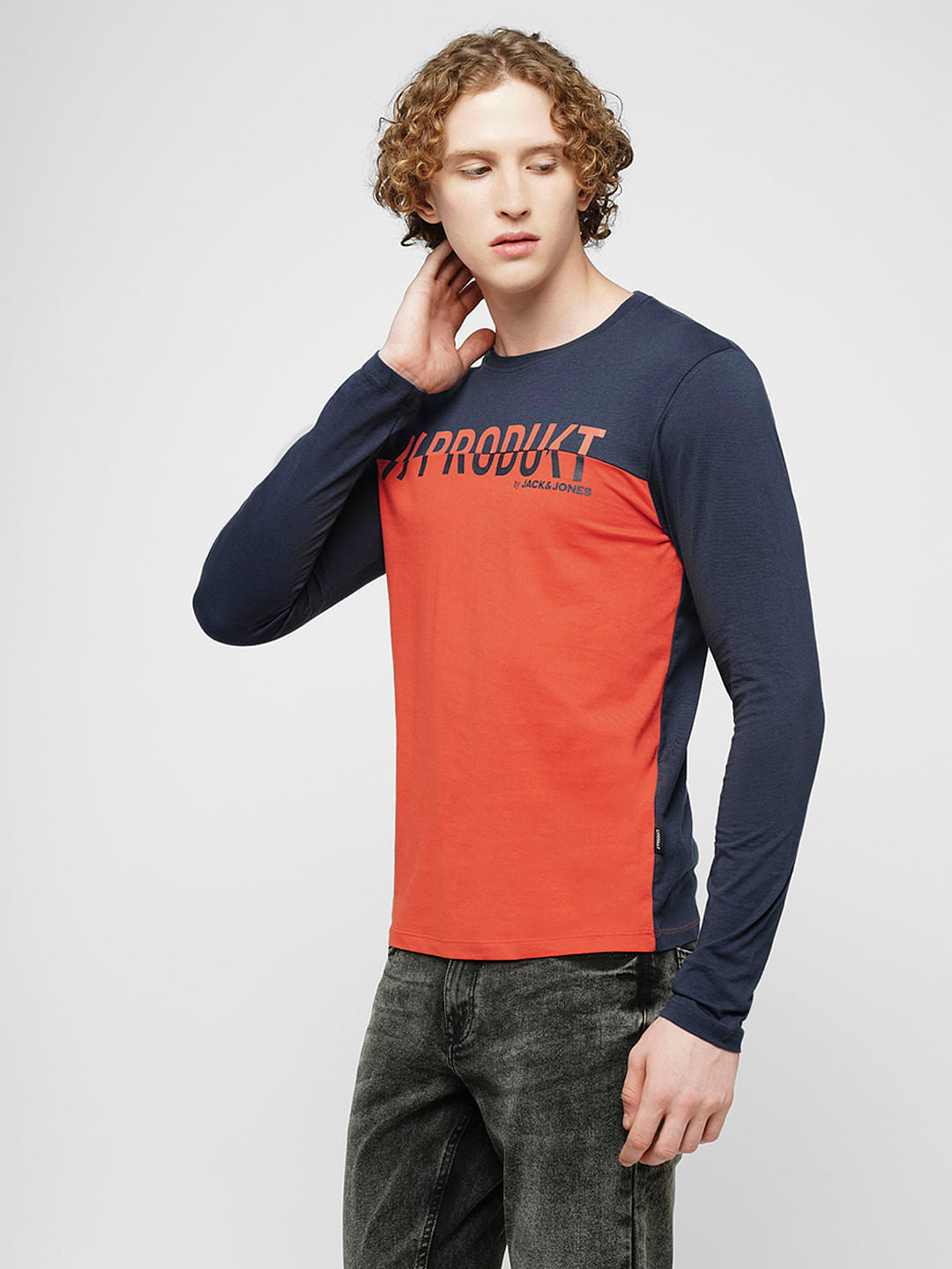 PRODUKT by JACK&JONES Red Colourblocked Full Sleeves T-shirt