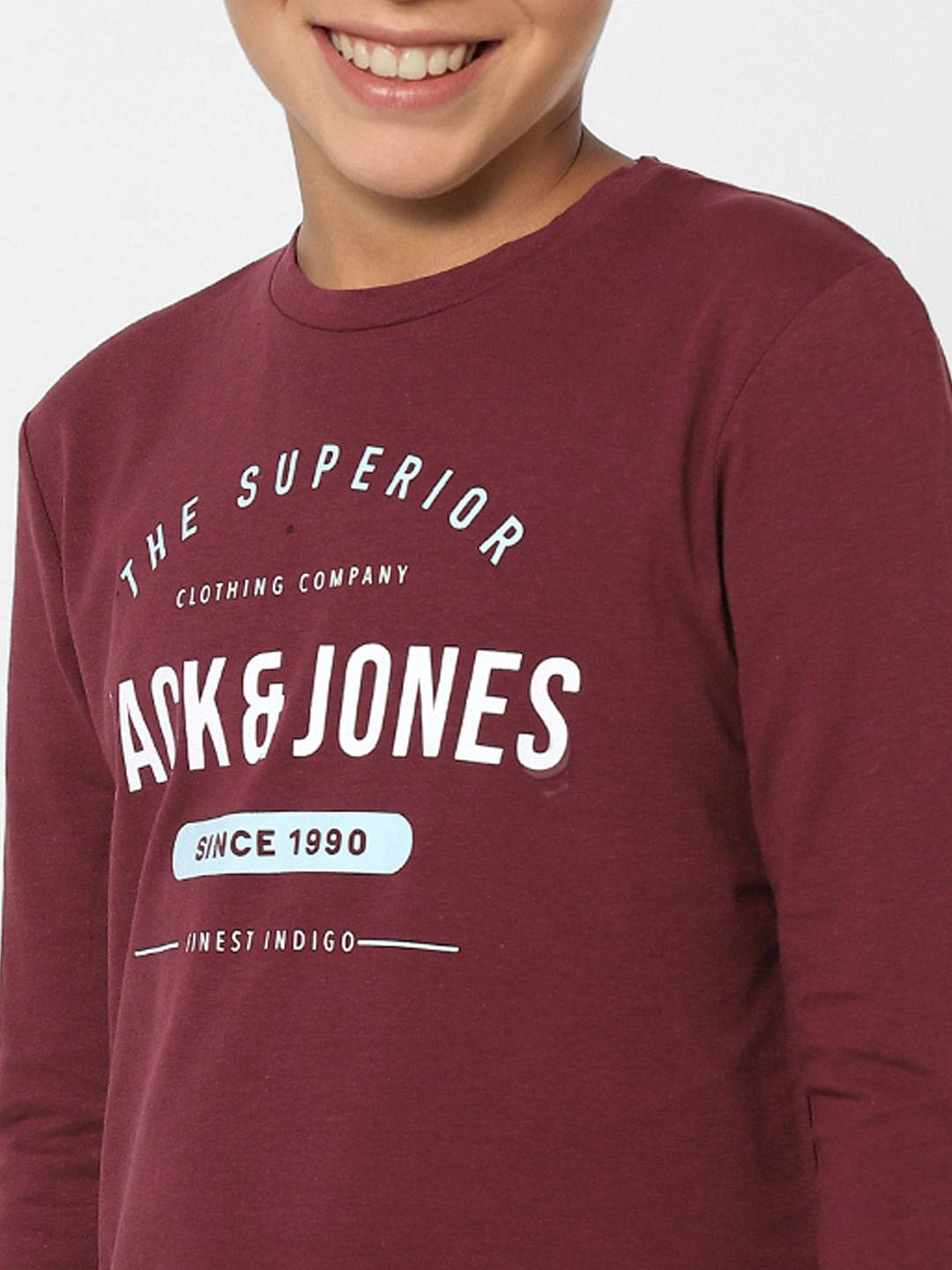 BOYS Maroon Logo Print Full Sleeves T-shirt