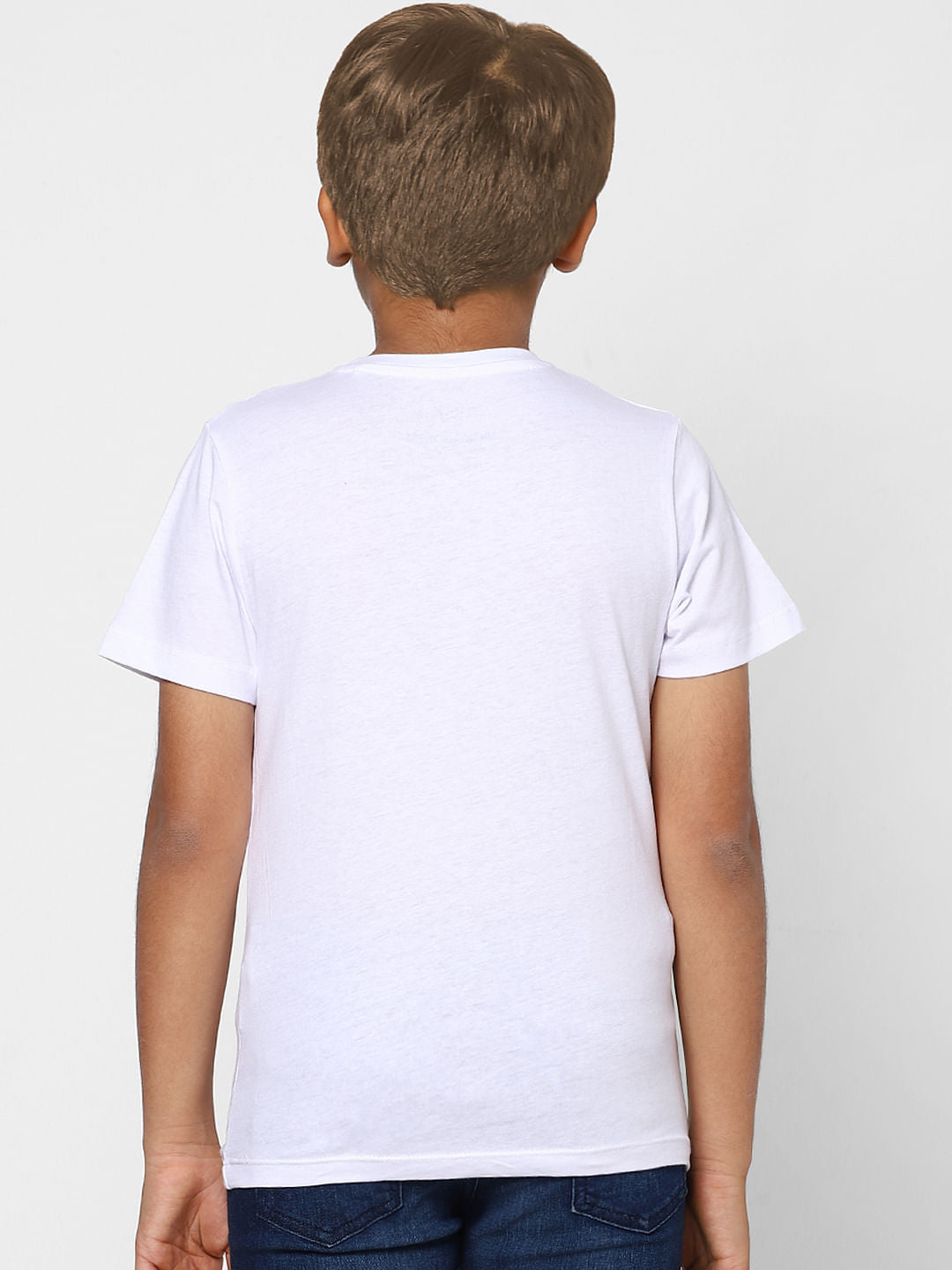 Boys White Graphic Print Crew Neck T-shirt