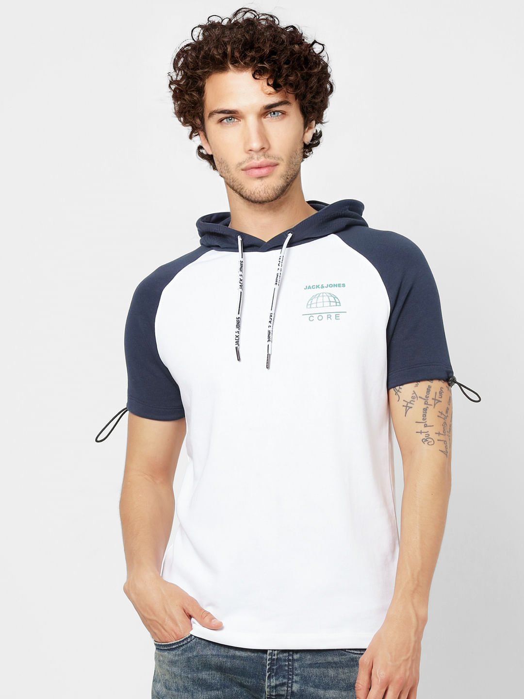 Blue Colourblocked Hooded Sweatshirt