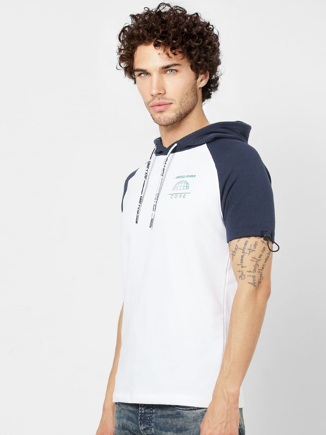 Blue Colourblocked Hooded Sweatshirt
