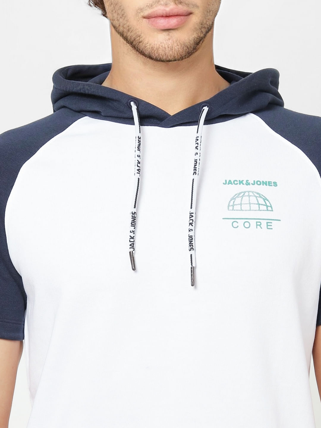 Blue Colourblocked Hooded Sweatshirt