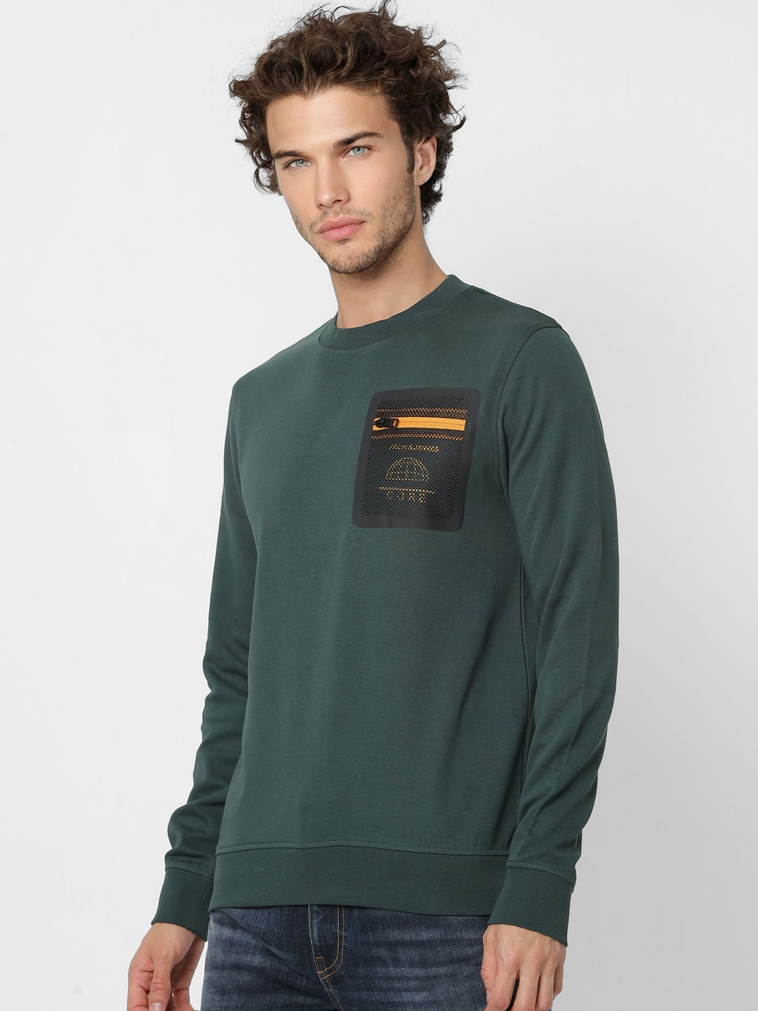 Green Mesh Detail Pocket Sweatshirt
