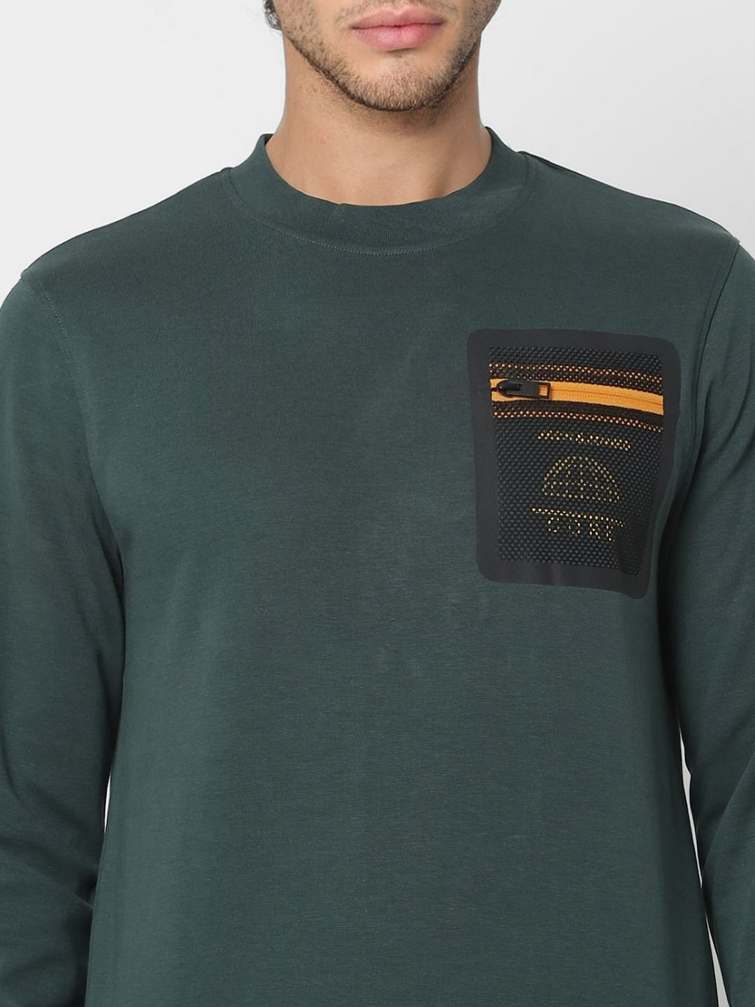 Green Mesh Detail Pocket Sweatshirt