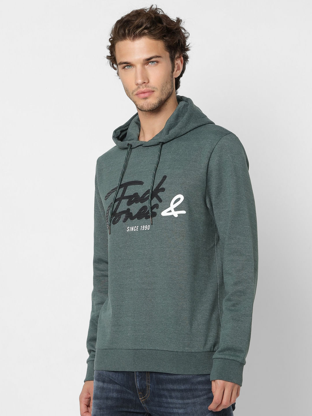Green Logo Print Hooded Sweatshirt