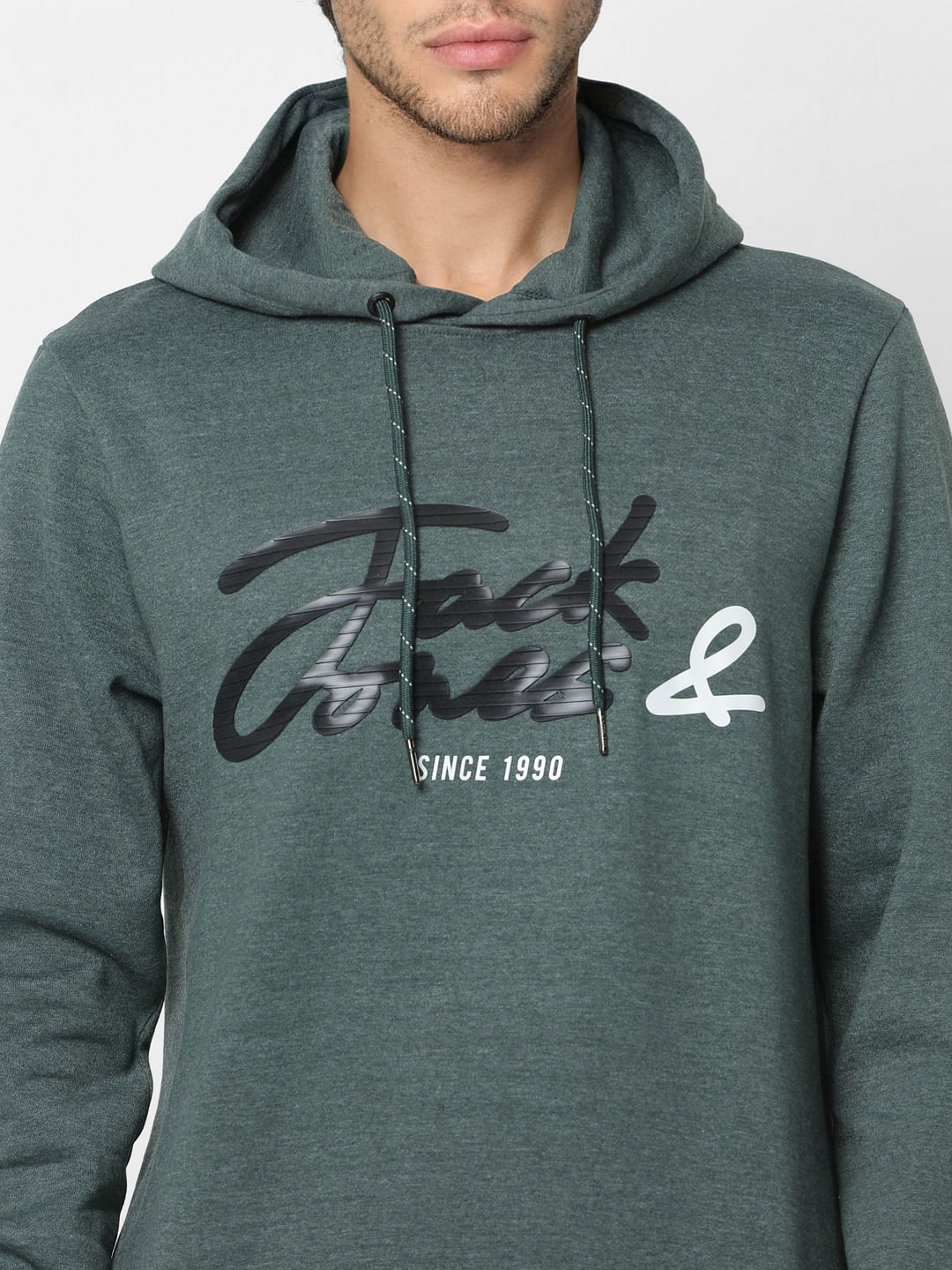 Green Logo Print Hooded Sweatshirt