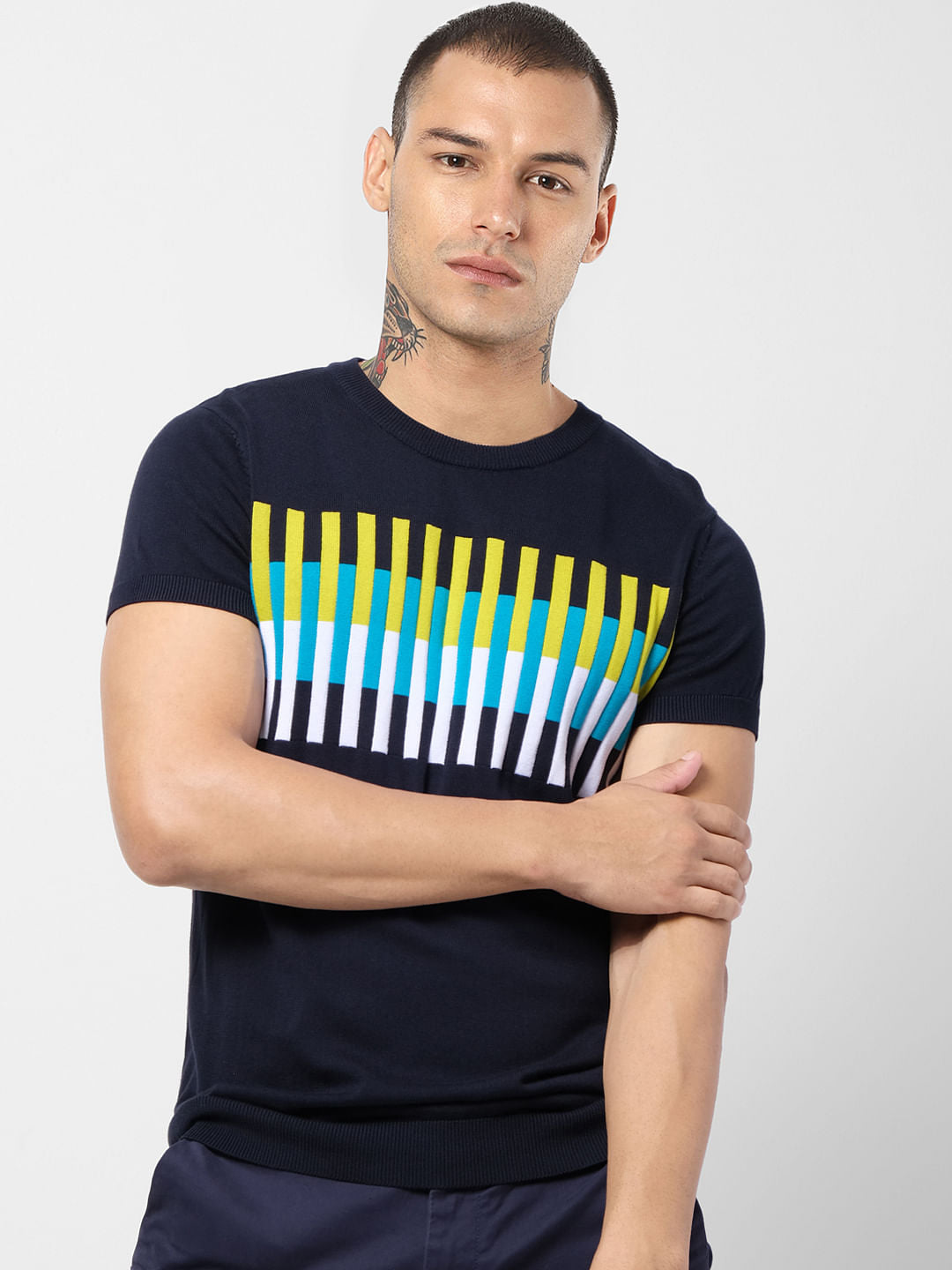 Navy Blue Graphic Print Crew Neck T-shirt