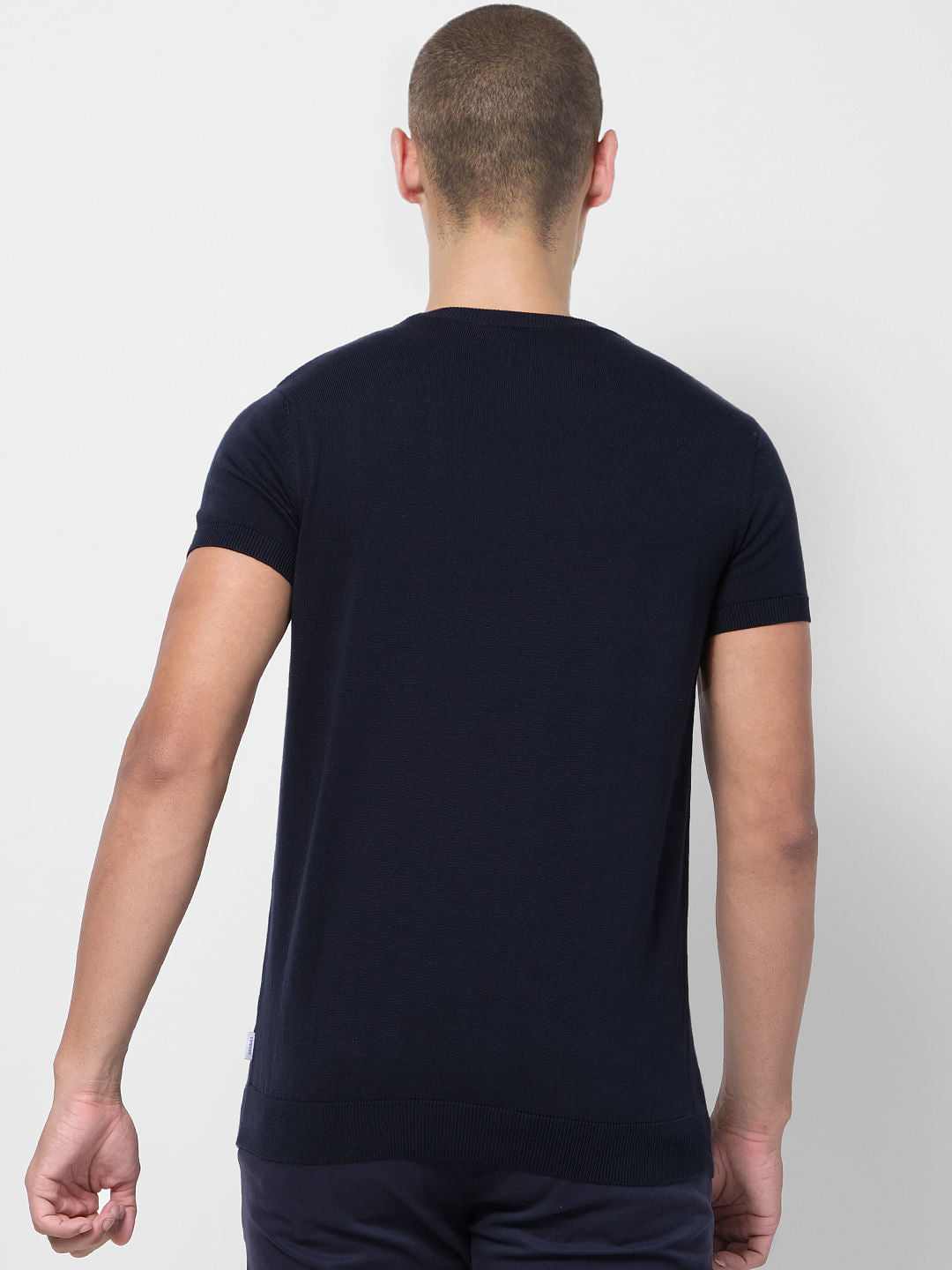 Navy Blue Graphic Print Crew Neck T-shirt