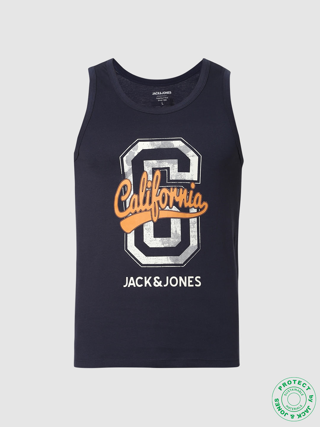 Navy Blue Logo Print Vest