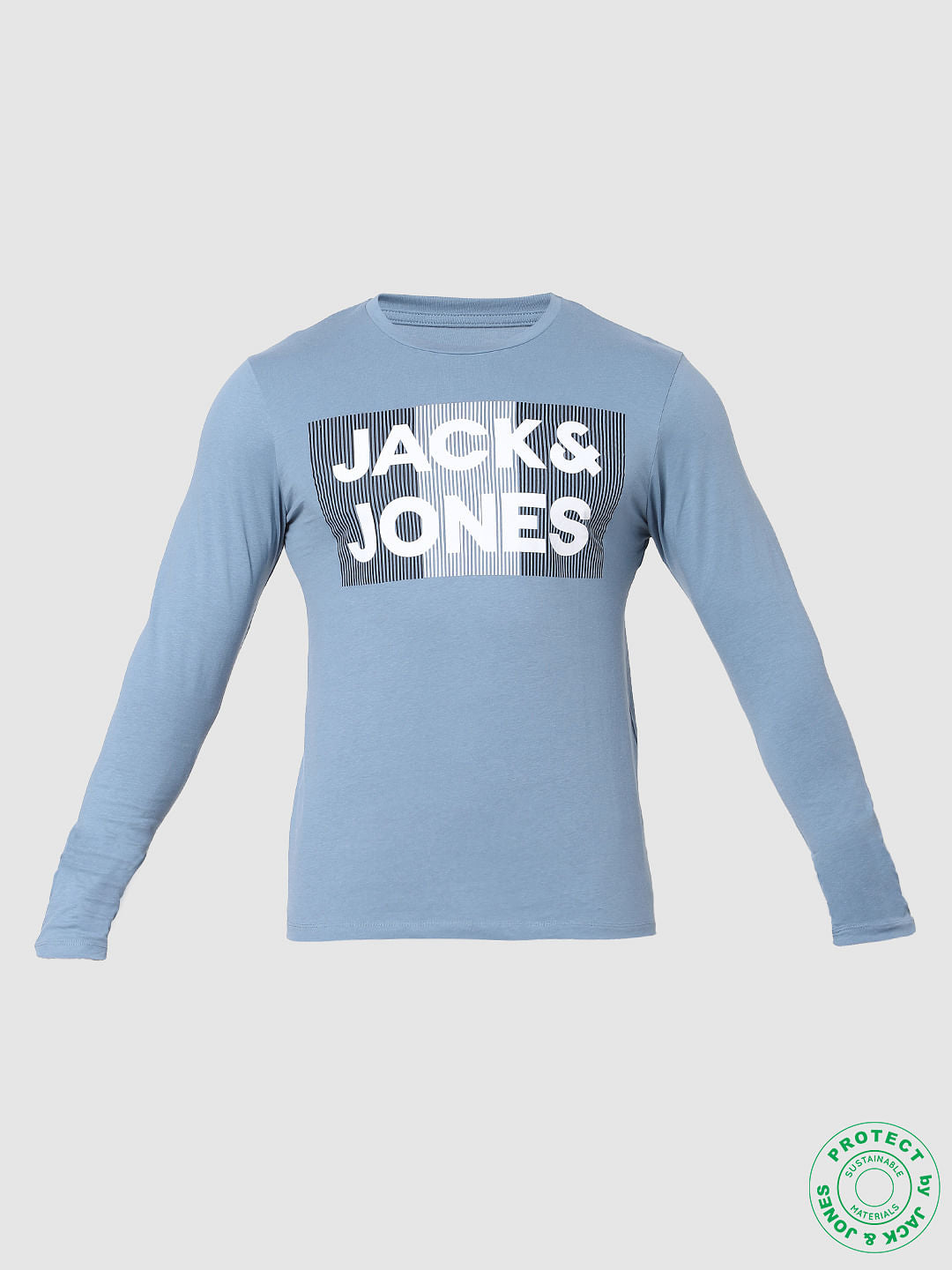 Blue Logo Print Full Sleeves Crew Neck T-shirt