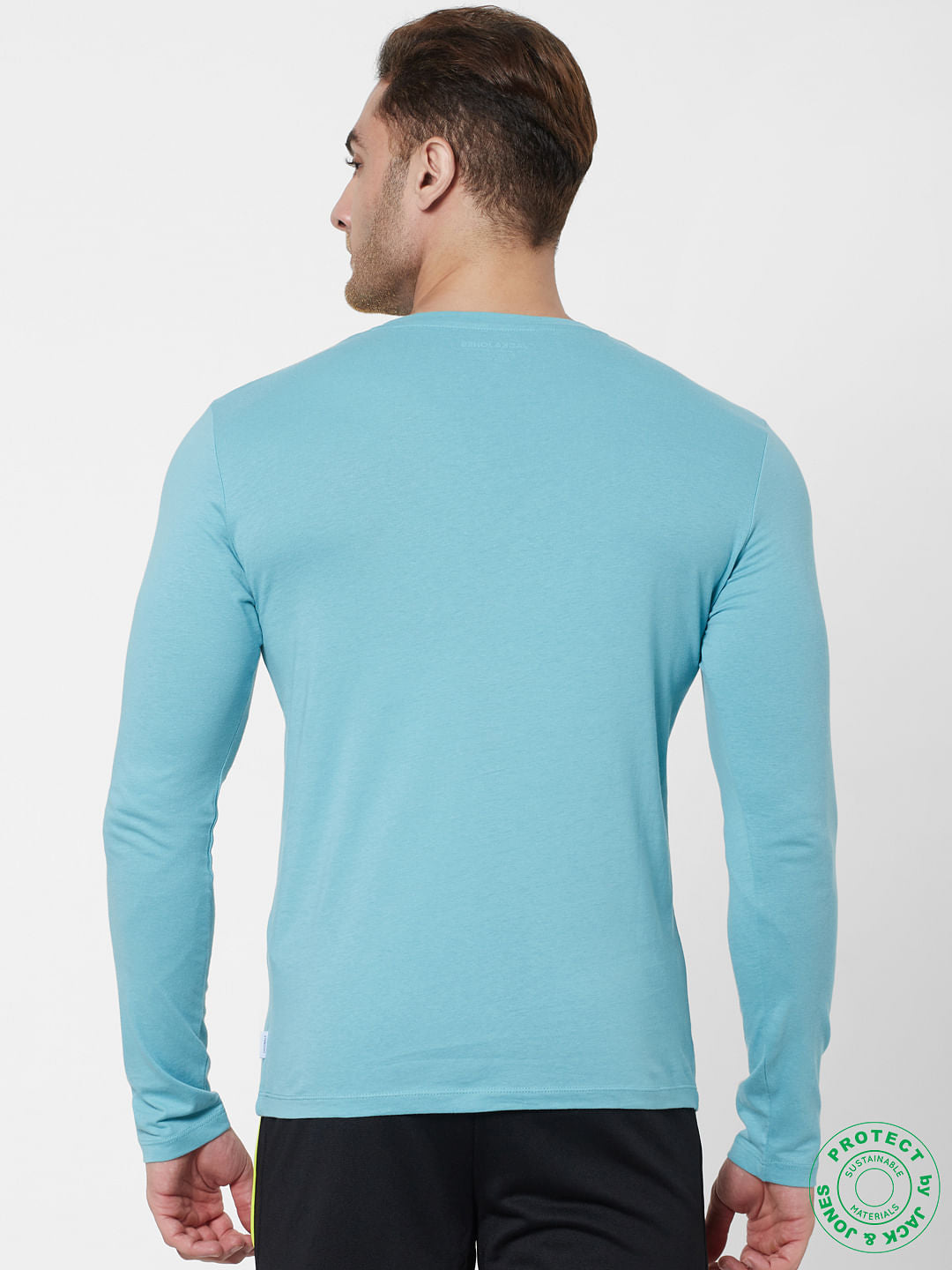 Blue Logo Print Full Sleeves Crew Neck T-shirt
