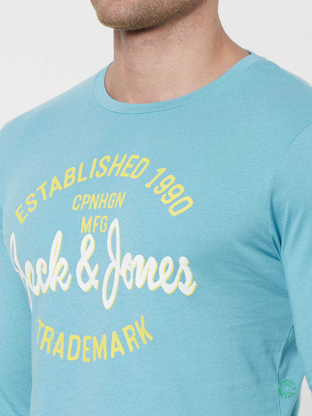 Blue Logo Print Full Sleeves Crew Neck T-shirt