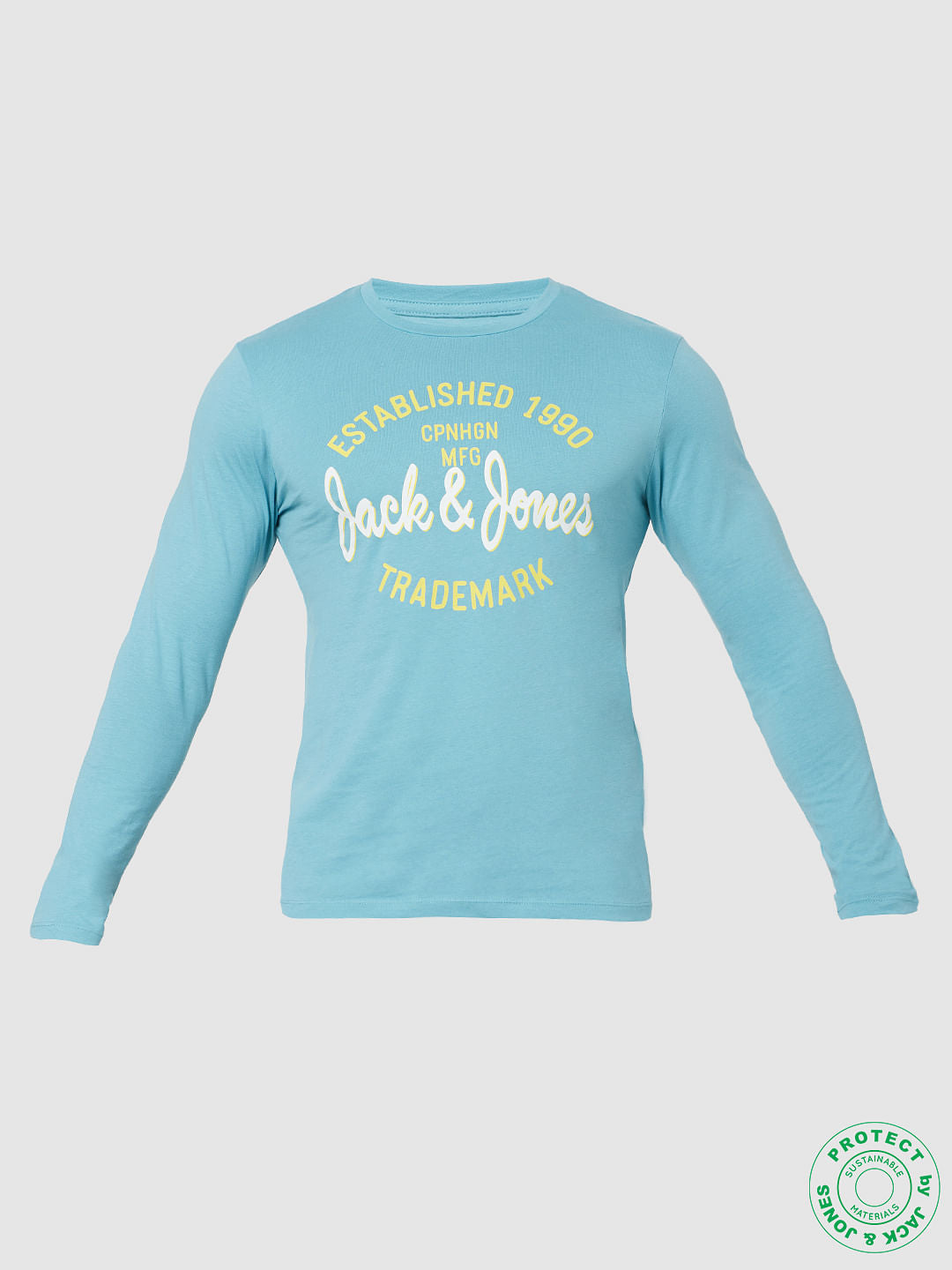 Blue Logo Print Full Sleeves Crew Neck T-shirt