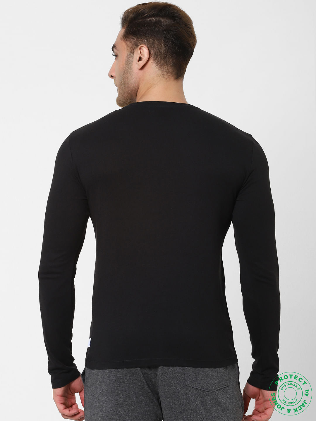 Black Logo Print Full Sleeves Crew Neck T-shirt