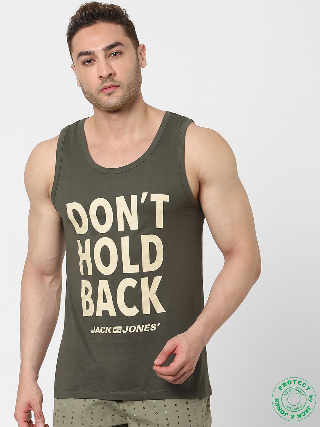 Green Slogan Print Vest