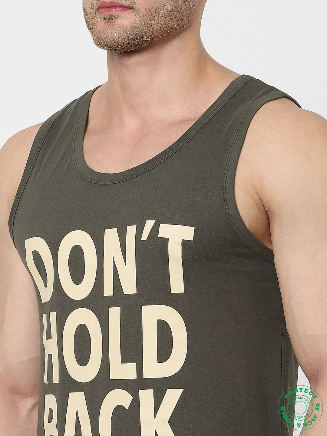 Green Slogan Print Vest
