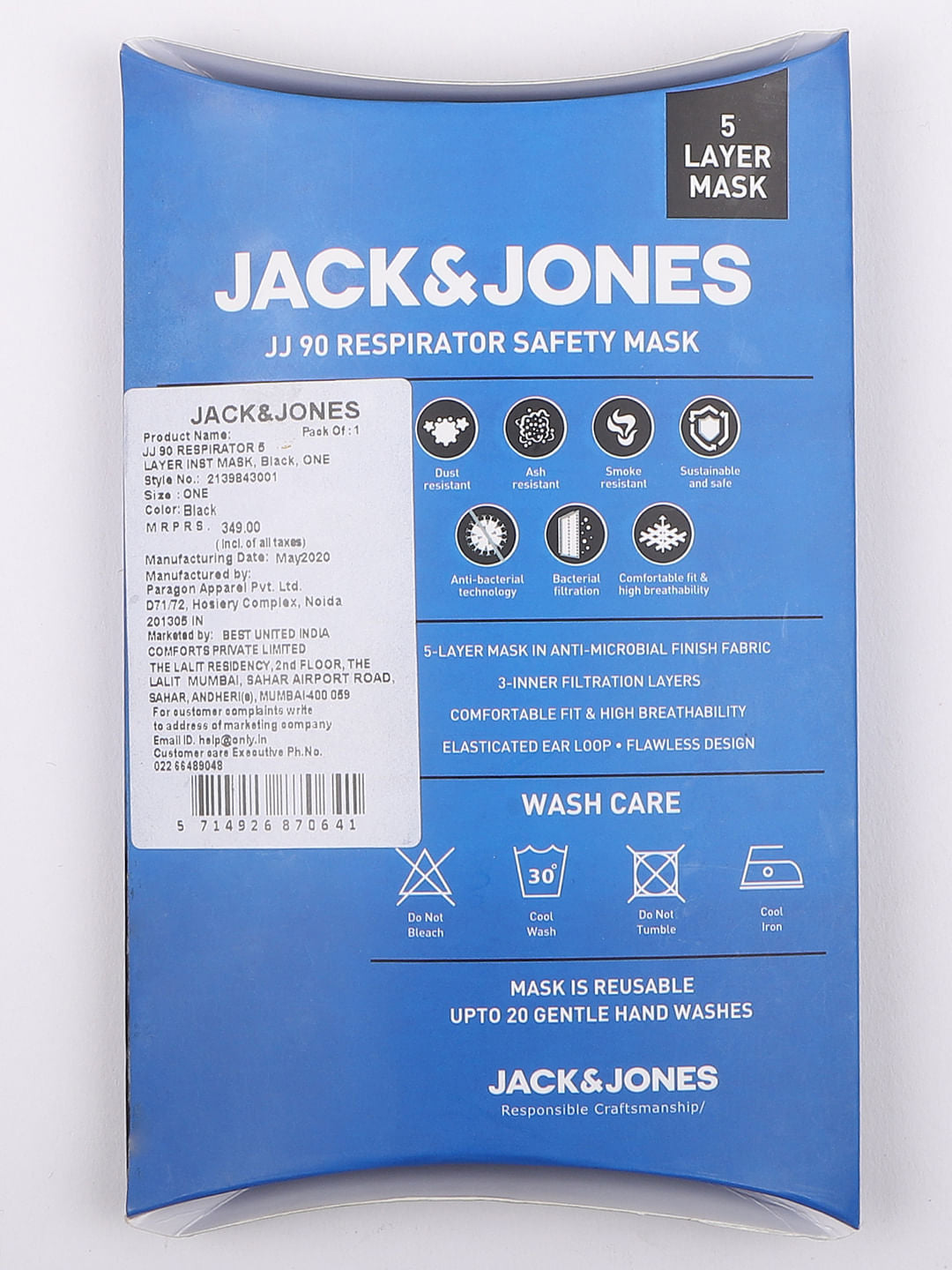 Black 5-Layered 90 Respirator Safety Mask