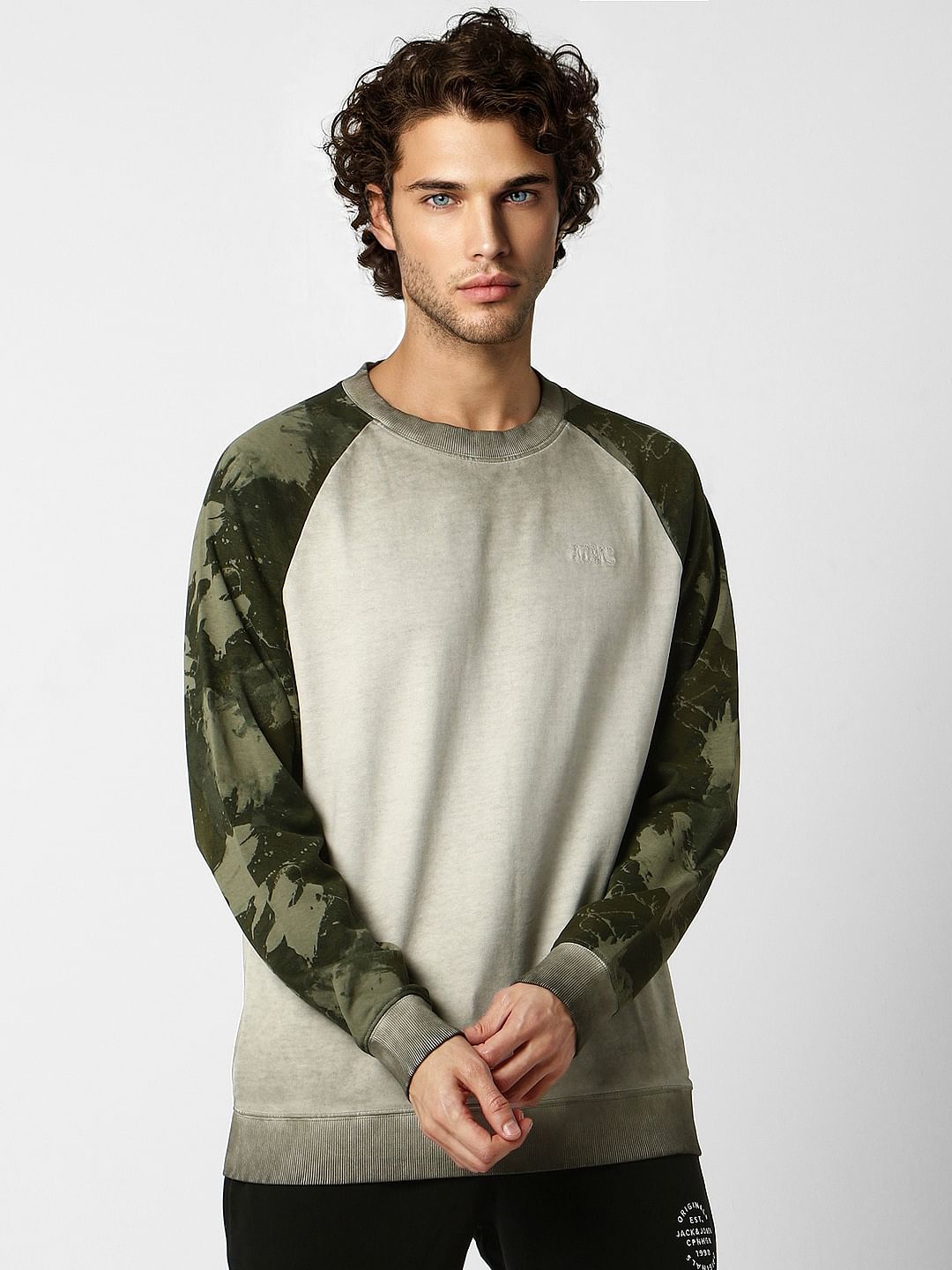 Grey Camo Print Washed Sweatshirt