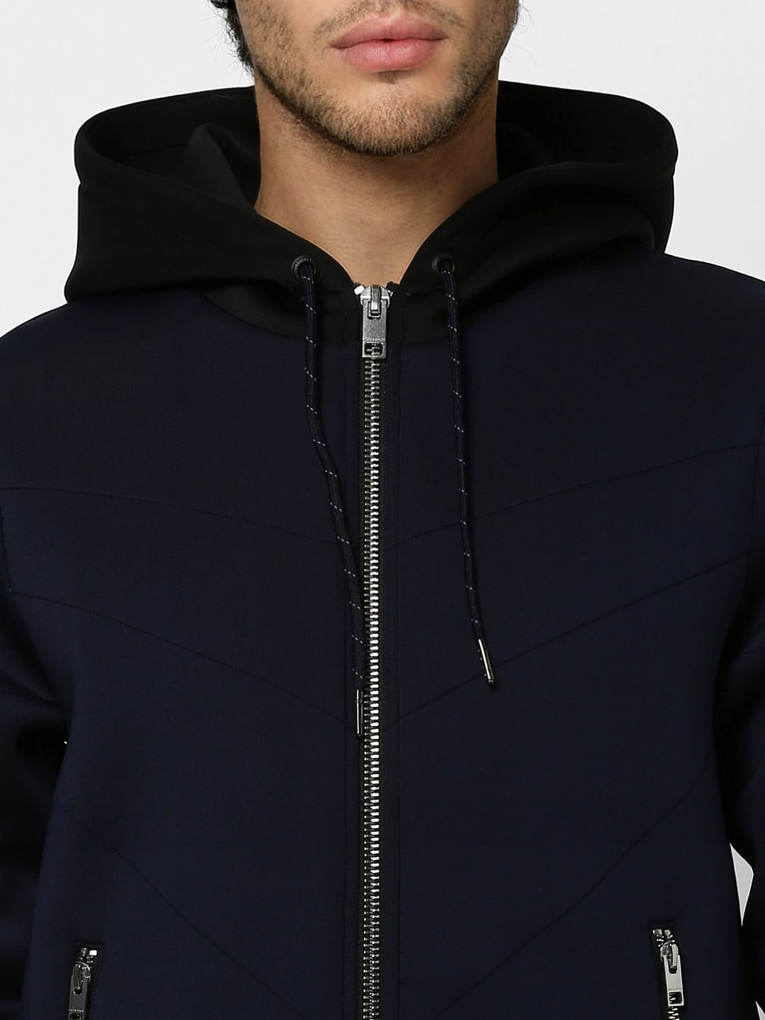 Navy Blue Hooded Casual Jacket
