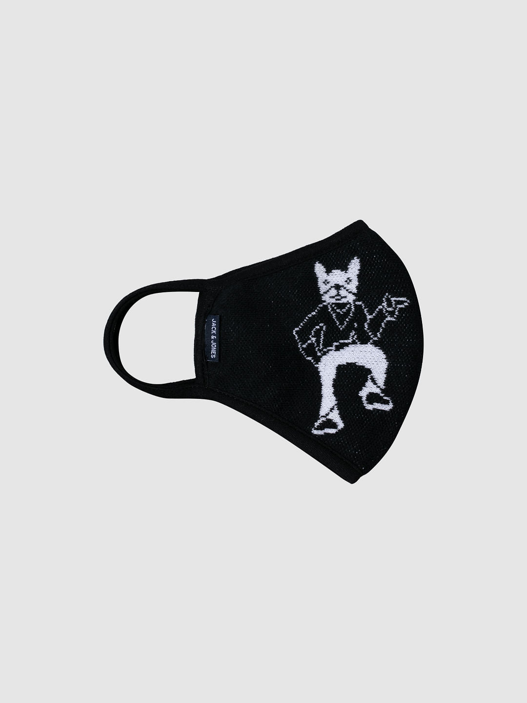Black Graphic Print Knit 3PLY Mask