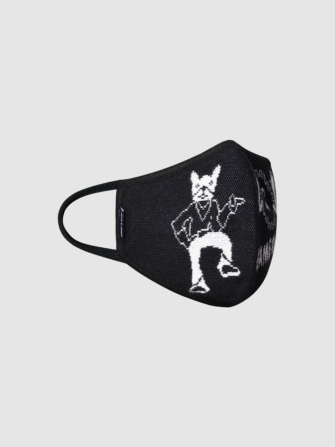 Black Graphic Print Knit 3PLY Mask