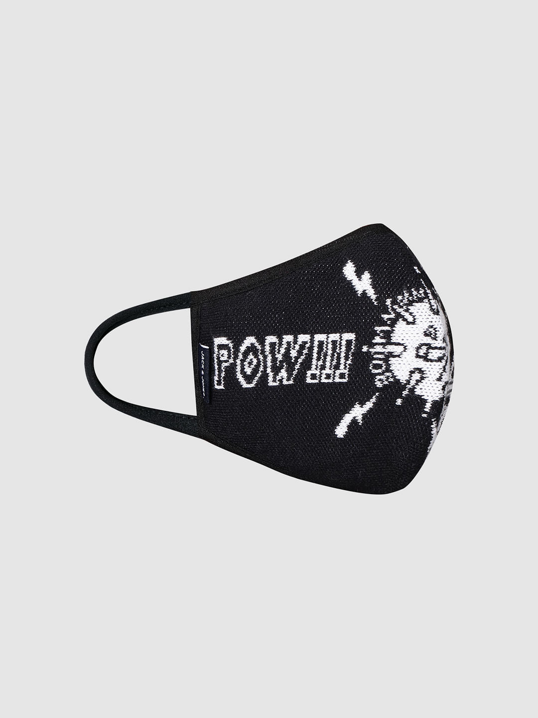 Black Typographic Print Knit 3PLY Mask