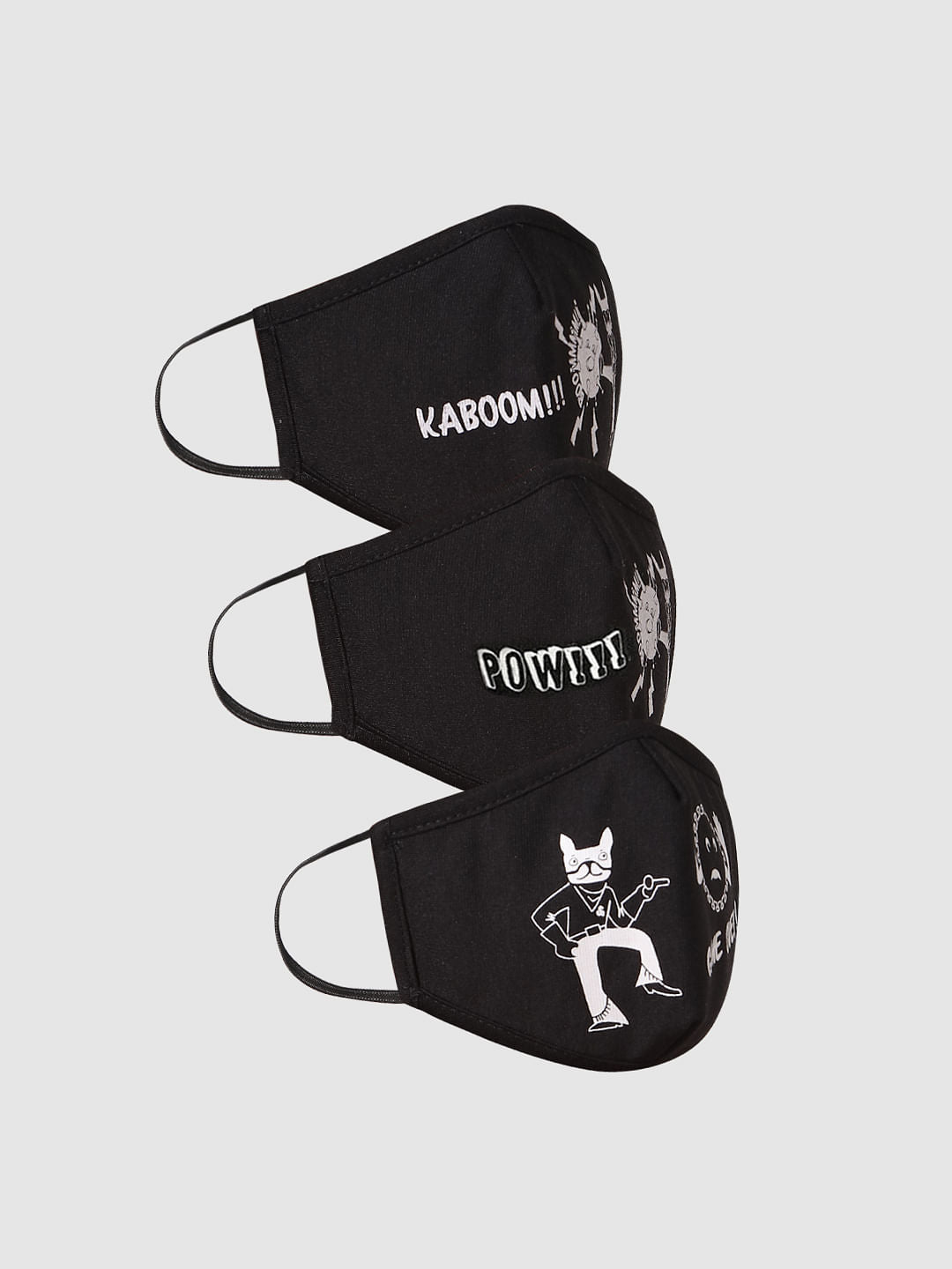 Pack of 3 Black Graphic Print Knit 3PLY Mask