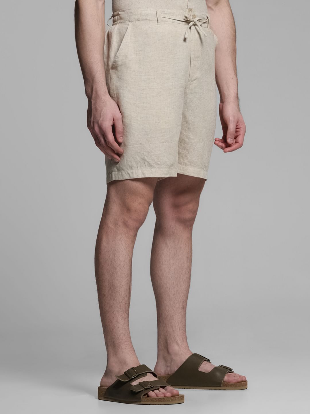 Beige Mid Rise Co-ord Set Shorts