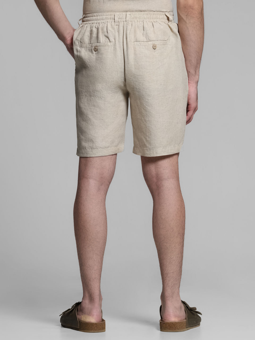 Beige Mid Rise Co-ord Set Shorts