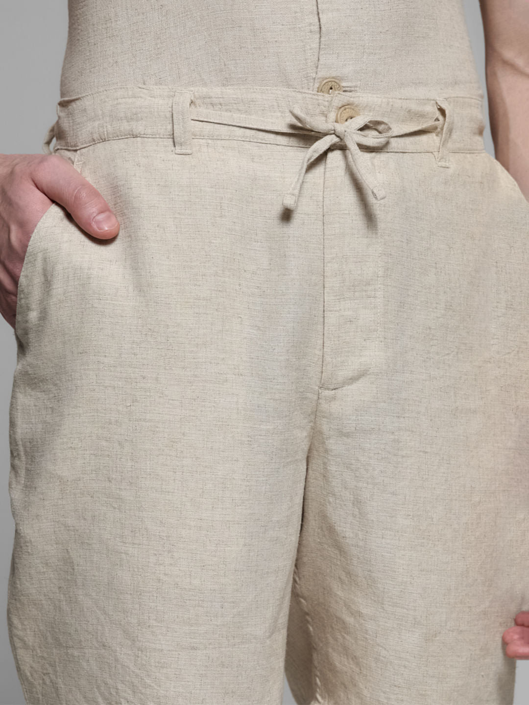 Beige Mid Rise Co-ord Set Shorts