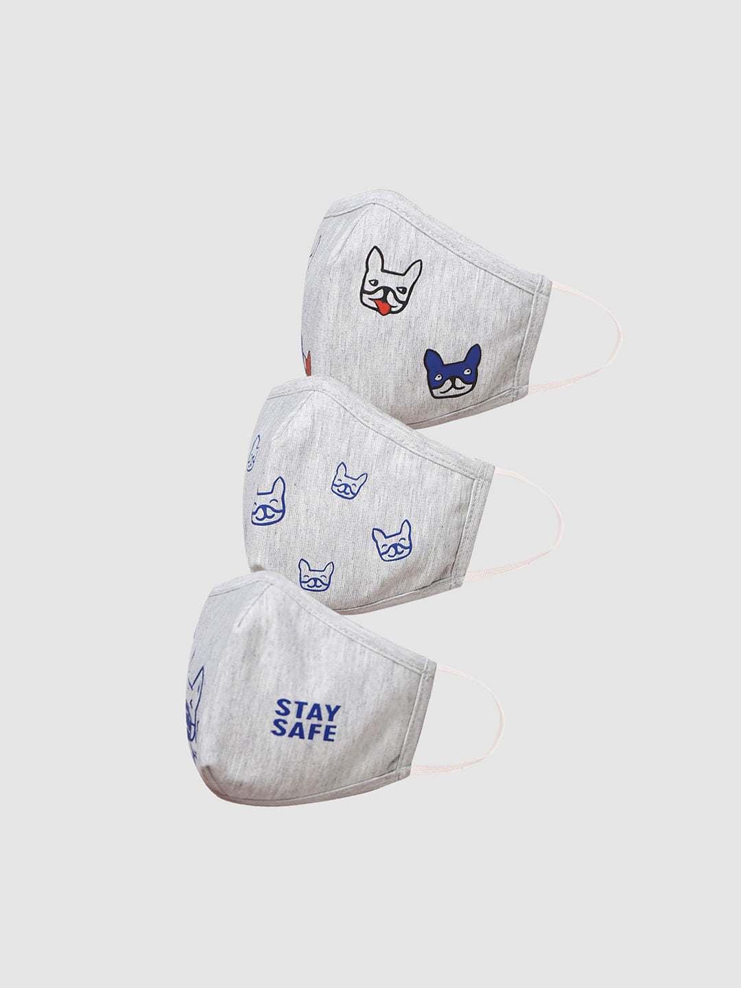 Boys Pack of 3 Logo Print 3PLY Mask - Grey
