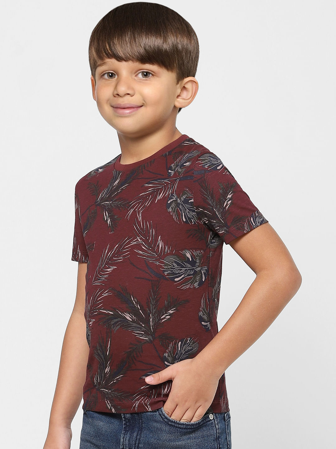 BOYS Red Tropical Print Crew Neck T-shirt