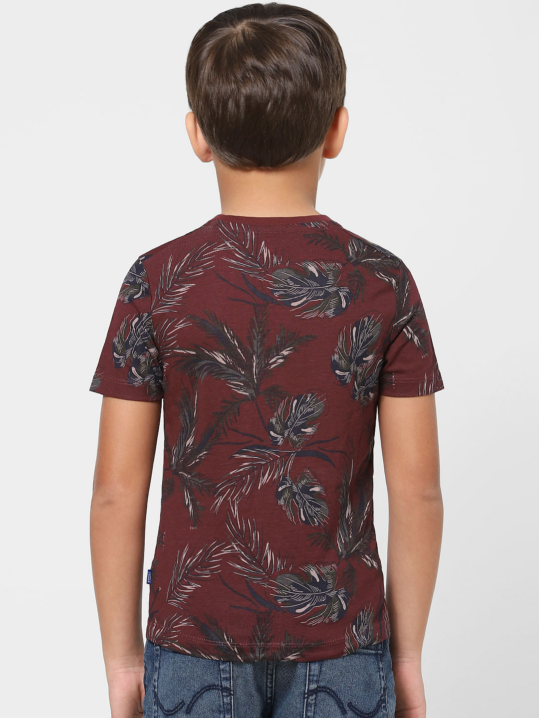 BOYS Red Tropical Print Crew Neck T-shirt