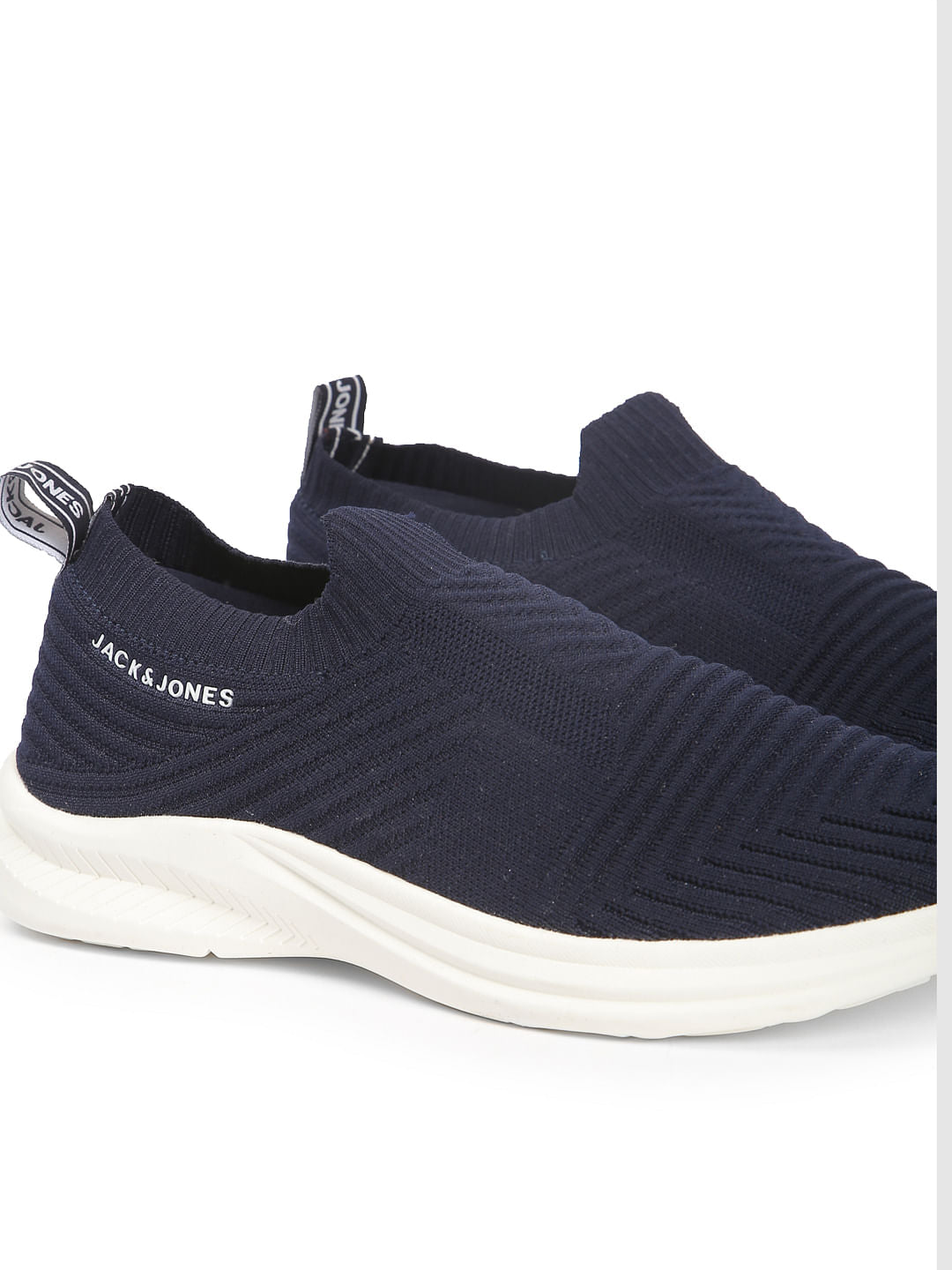 Navy Blue Knit Slip Ons