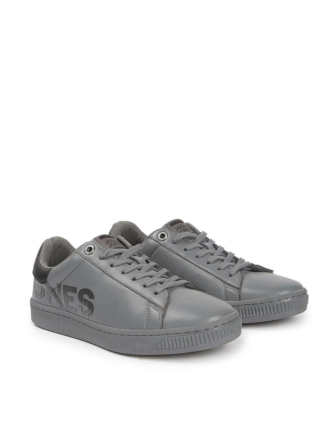Grey Logo Print PU Sneakers