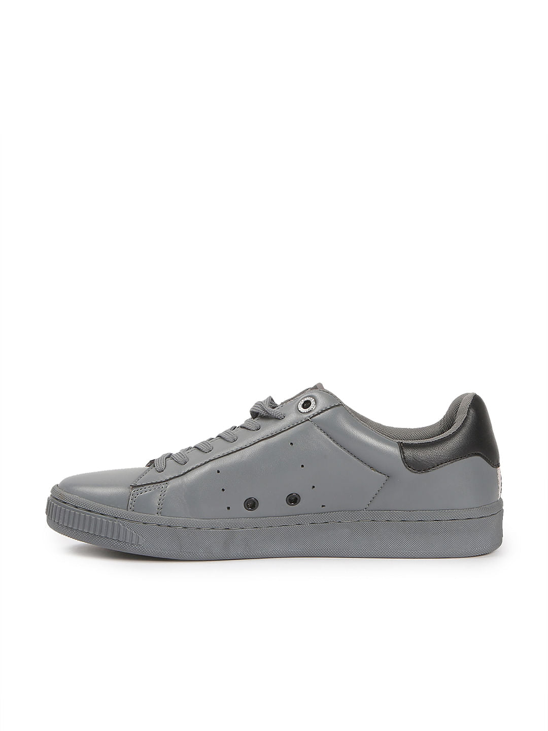 Grey Logo Print PU Sneakers