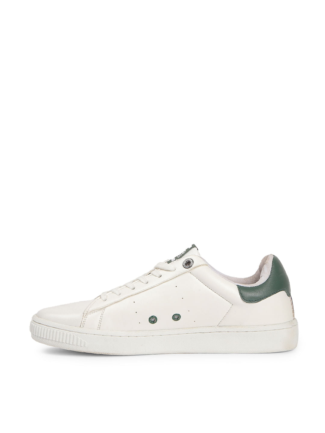 White Logo Print PU Sneakers