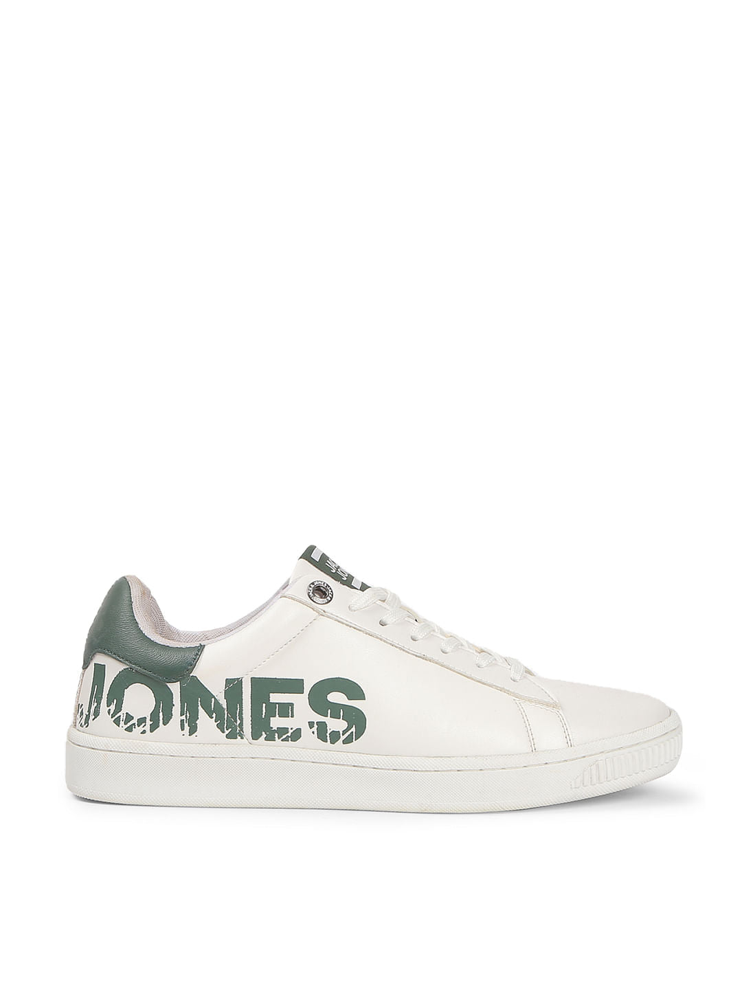 White Logo Print PU Sneakers