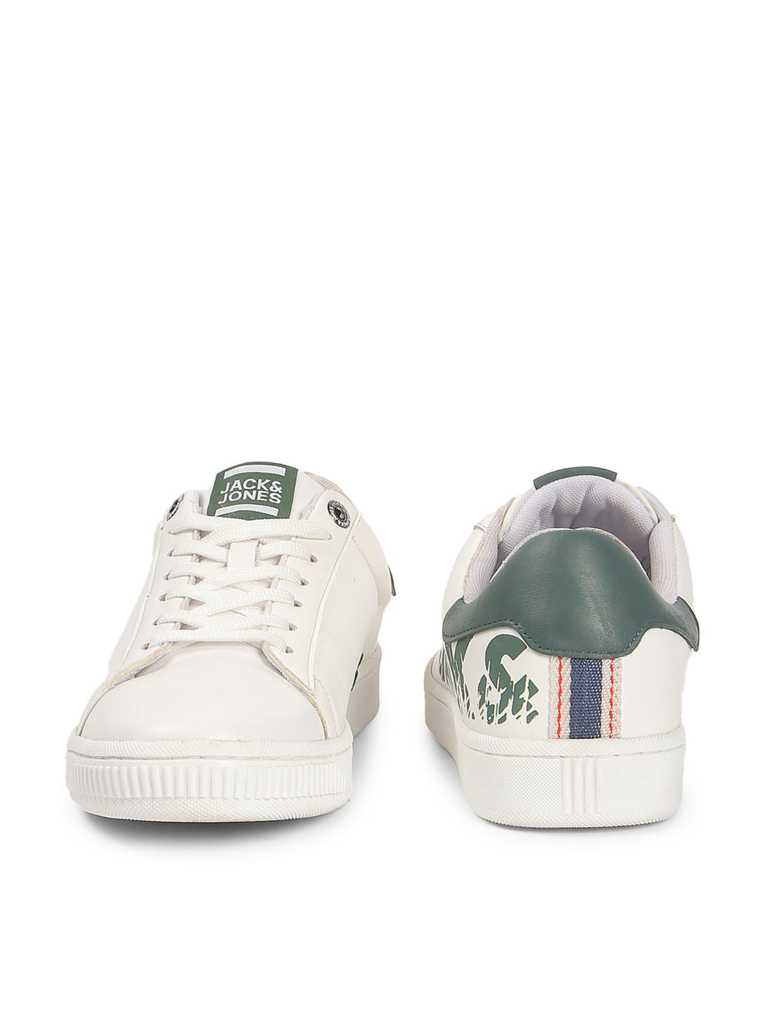 White Logo Print PU Sneakers