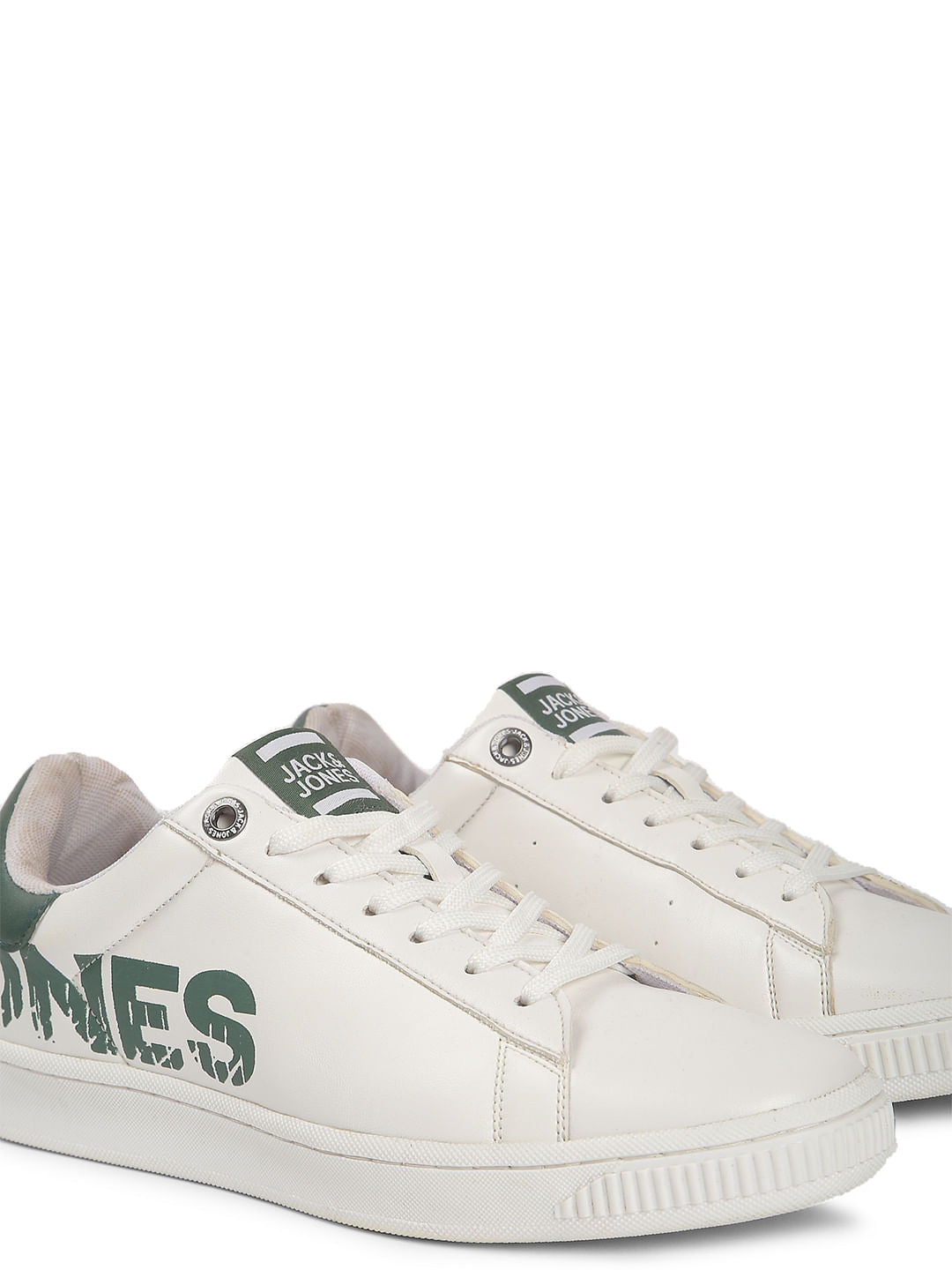 White Logo Print PU Sneakers