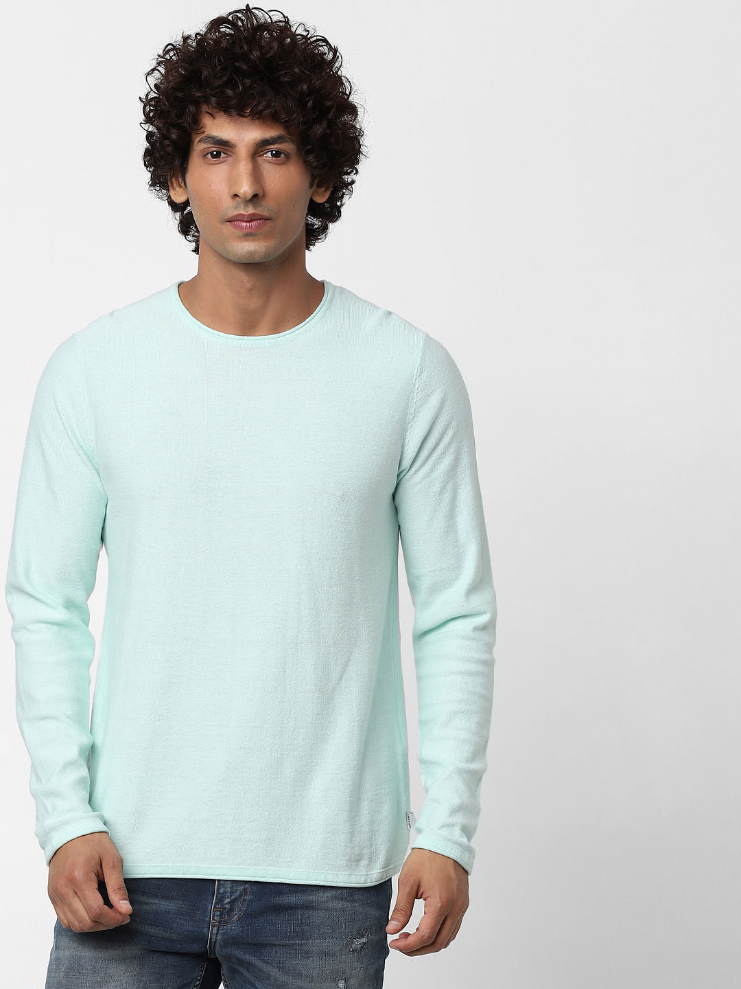 Blue Full Sleeves Crew Neck T-shirt