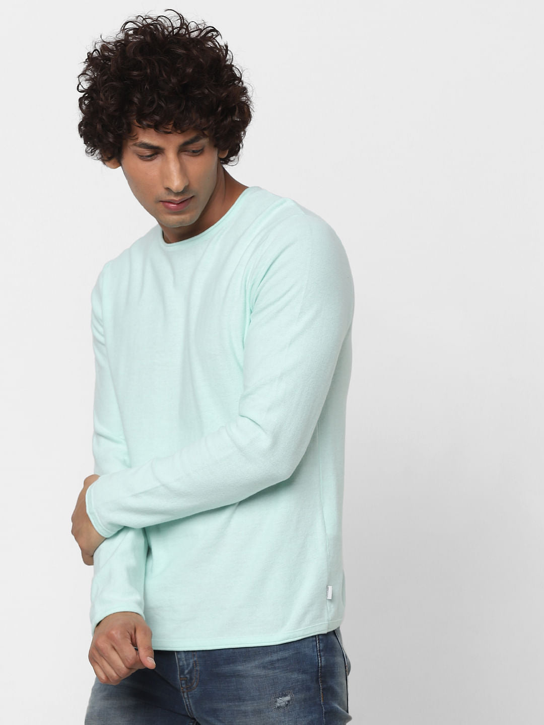 Blue Full Sleeves Crew Neck T-shirt