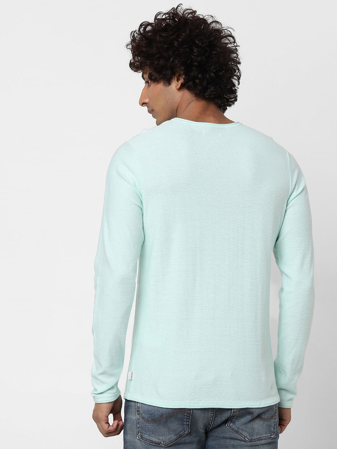 Blue Full Sleeves Crew Neck T-shirt