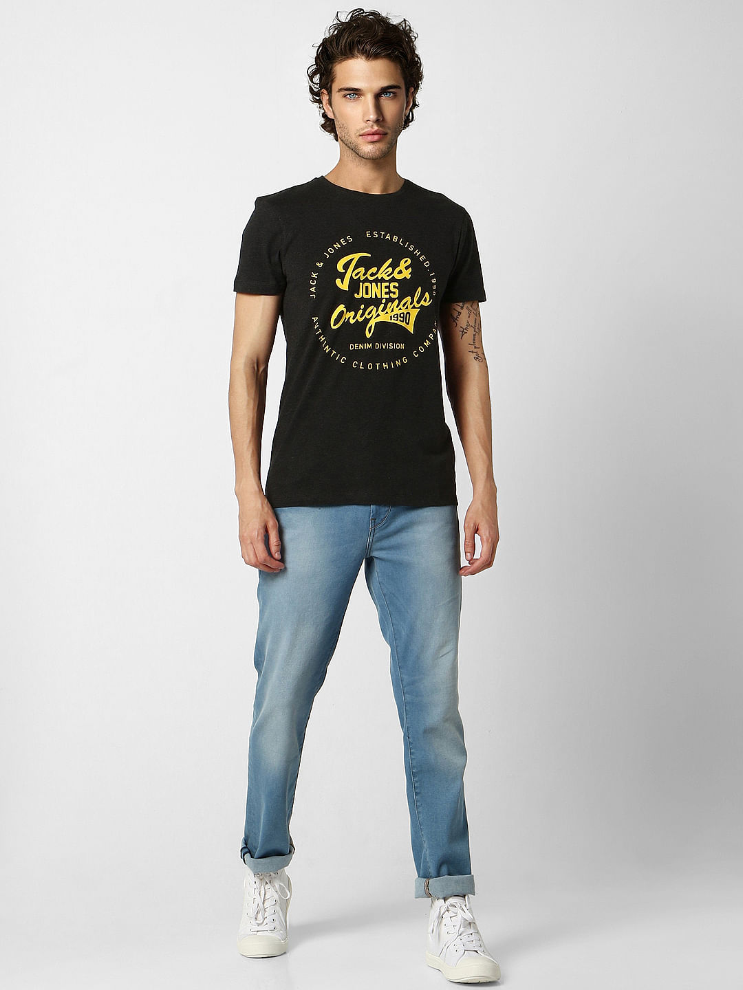Dark Grey Logo Print Crew Neck T-shirt