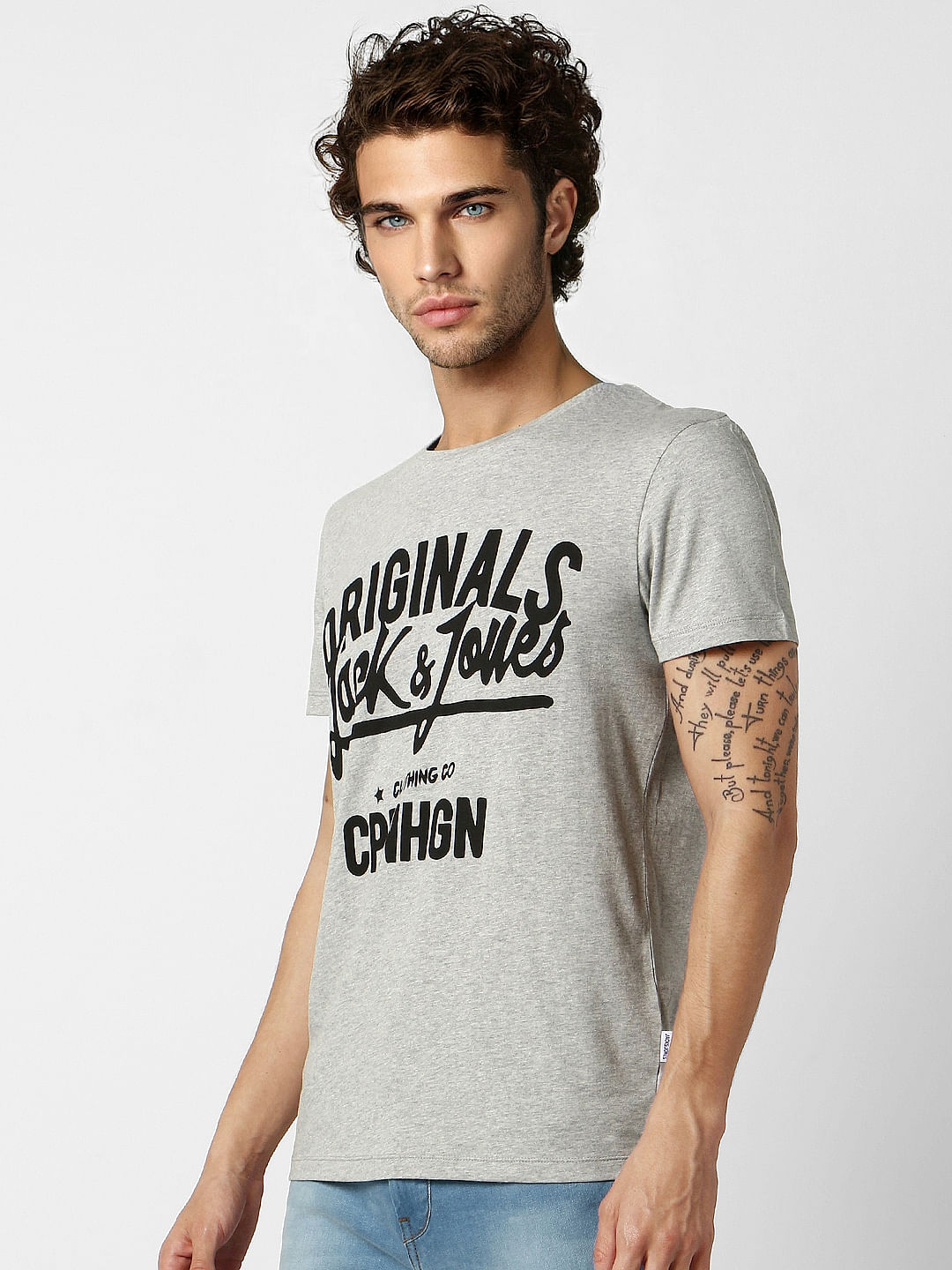 Light Grey Logo Print Crew Neck T-shirt
