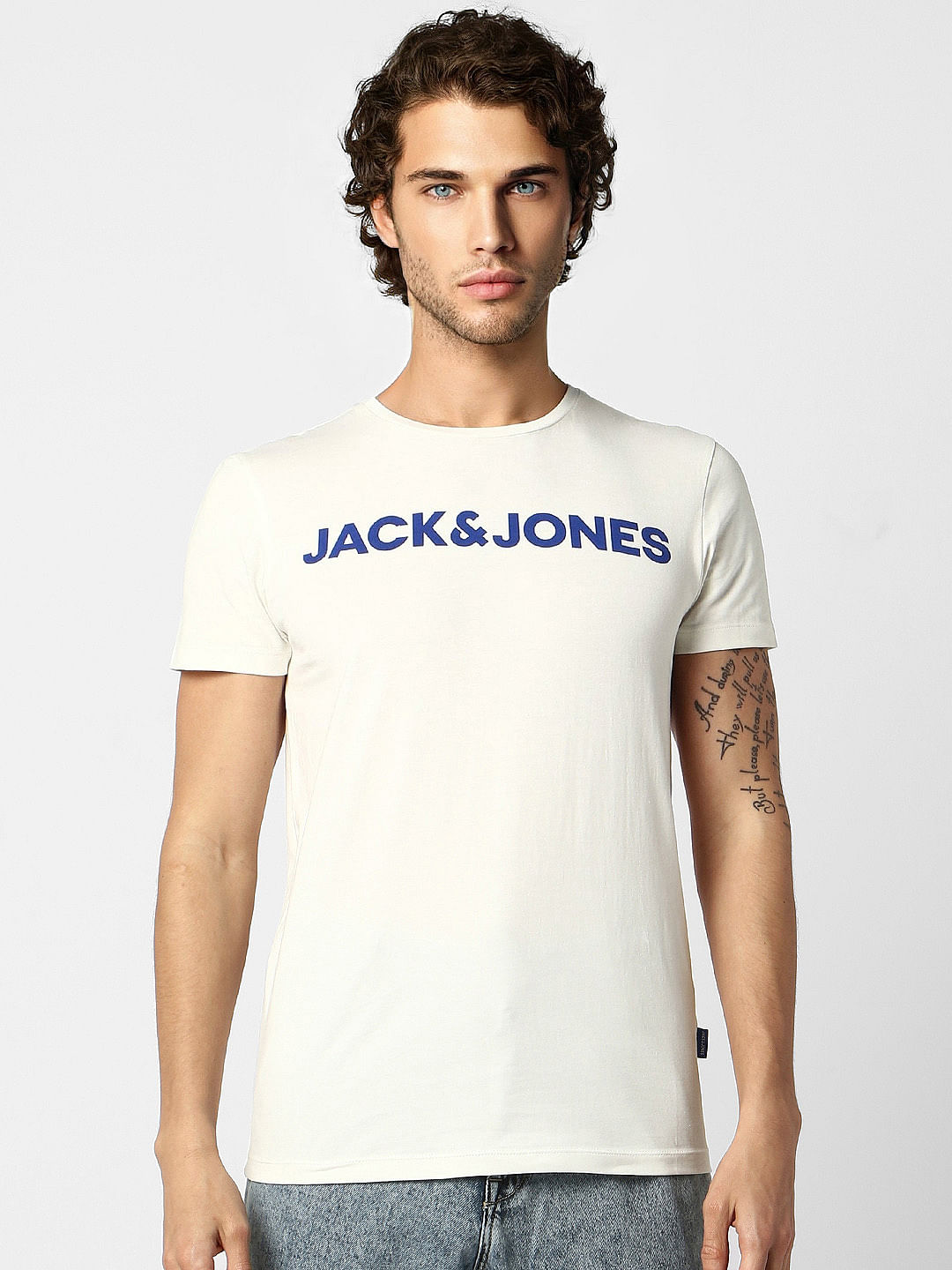 White Logo Print Crew Neck T-shirt